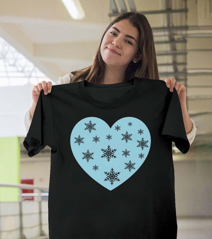 Cute Blue Heart with Black Snowflakes Cold Frozen Winter T-Shirt