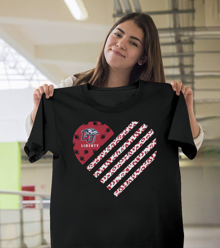 Liberty Flames LU Leopard Pattern Heart Football T-Shirt