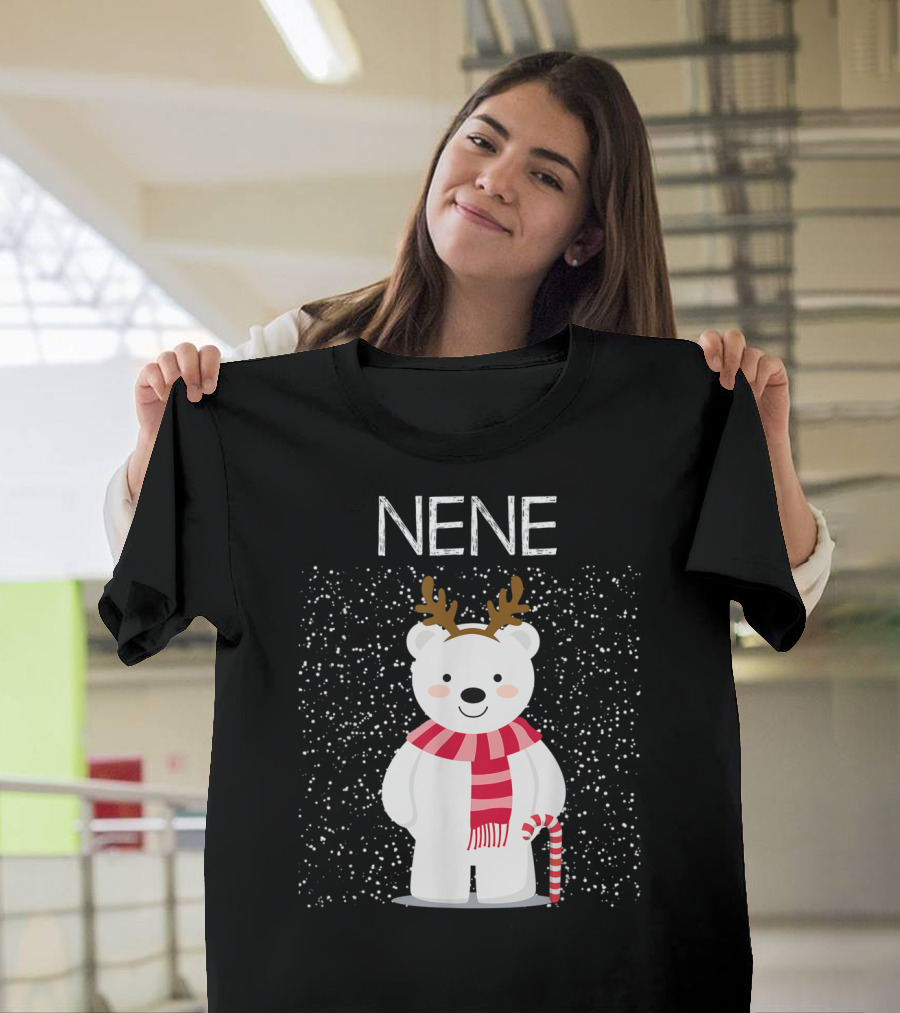 Nene Bear Reindeer Antlers Candy Cane Snowflakes T-Shirt