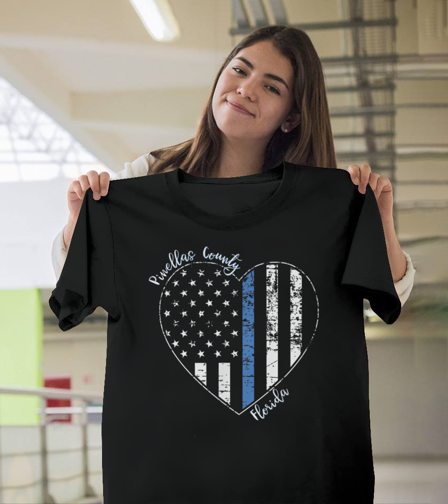 Pinellas County Florida Heart Thin Blue Line American Flag T-Shirt