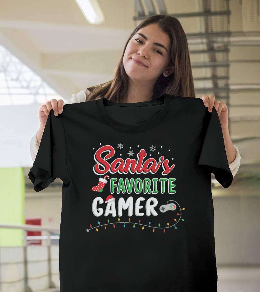 Santa's Favorite Gamer Christmas Controller Lights T-Shirt