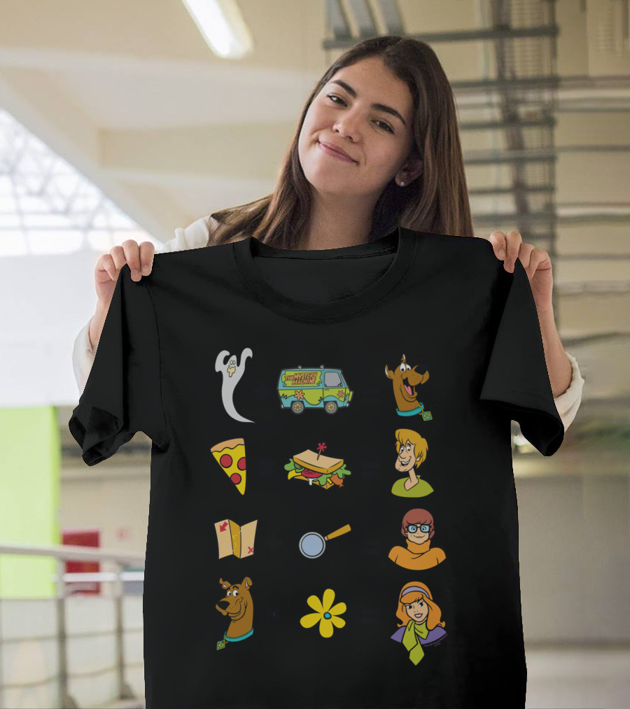 Scooby-Doo Mystery Machine Ghost Pizza Sandwich Shaggy Map Magnifying Glass Velma Flower Daphne Equations T-Shirt