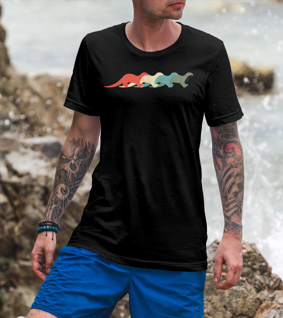 Retro Multicolor Otter Silhouette Vintage Animal Lover Zookeeper T-Shirt