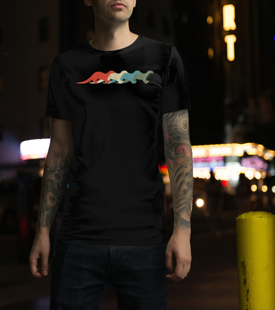 Retro Multicolor Otter Silhouette Vintage Animal Lover Zookeeper T-Shirt