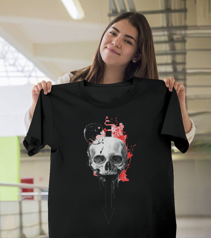 Vintage Skull Gothic Style with Red Splatter and Moth Elements T-Shirt