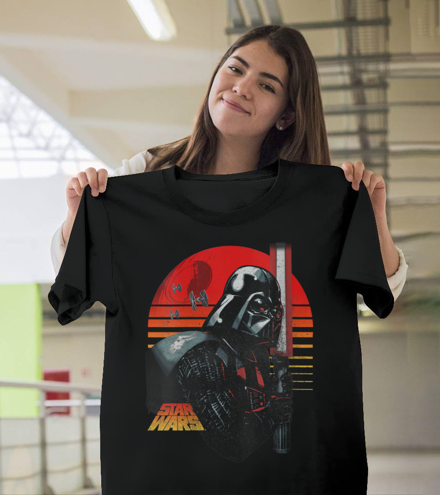 Star Wars Darth Vader Sunset Stripes with TIE Fighters T-Shirt