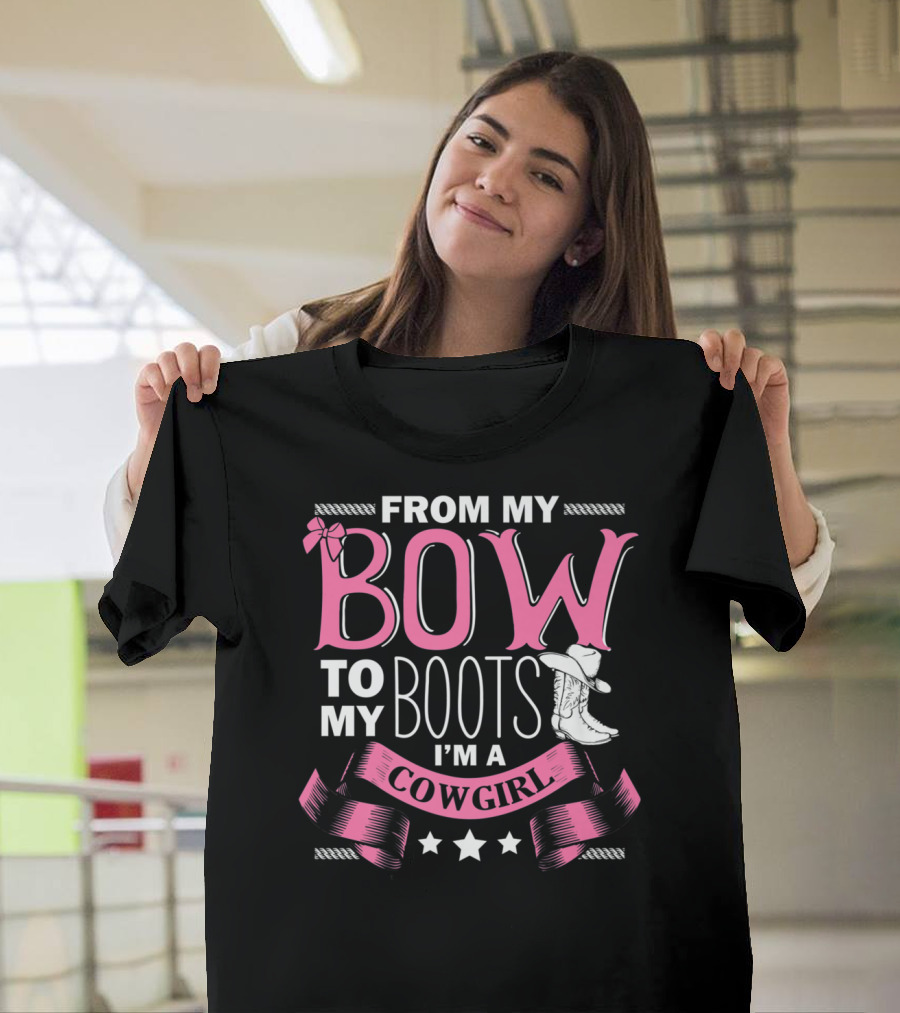'From My Bow to My Boots I'm a Cowgirl with Pink Ribbon and Boots Theme' T-Shirt