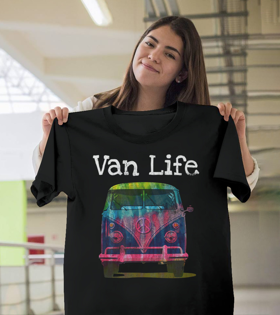 Van Life Tie Dye Peace Symbol Retro Bus T-Shirt
