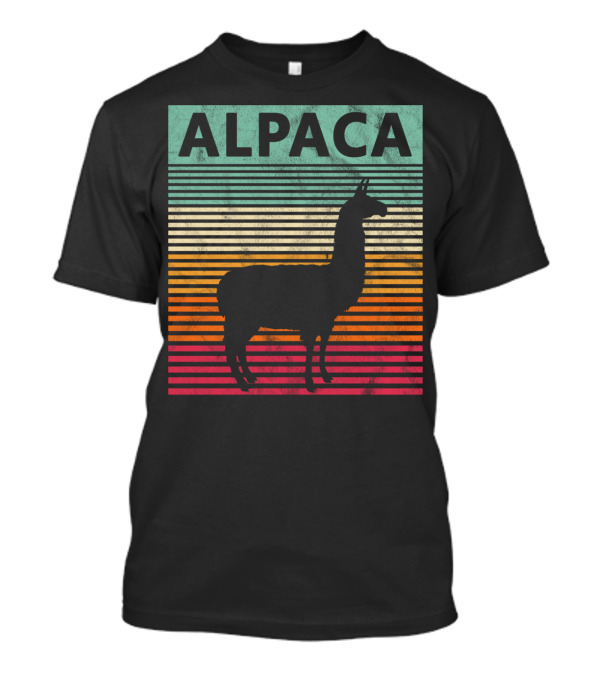Alpaca Vintage Llama Silhouette Retro Stripes T-Shirt