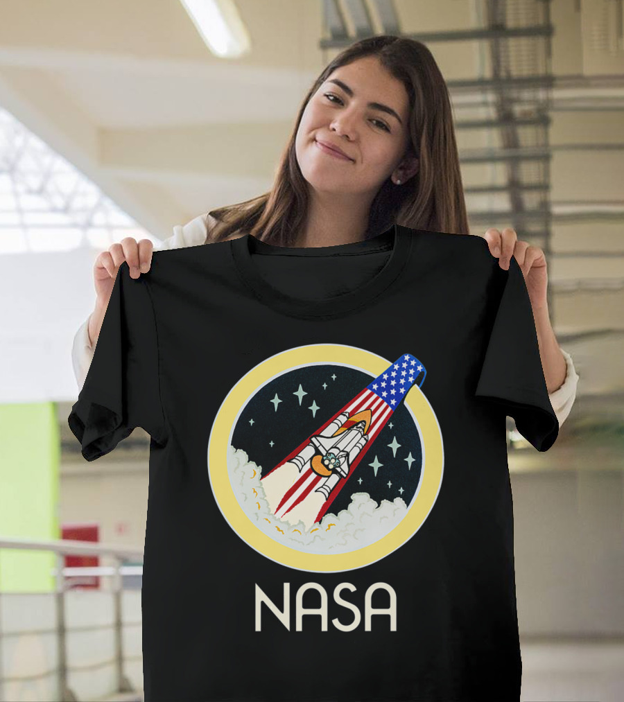NASA Space Shuttle Launch Logo with Stars and United States Flag Elements T-Shirt