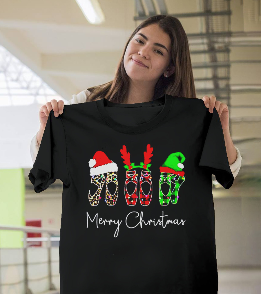 Ballet Dancer Ballerina Merry Christmas Festive Shoes T-Shirt