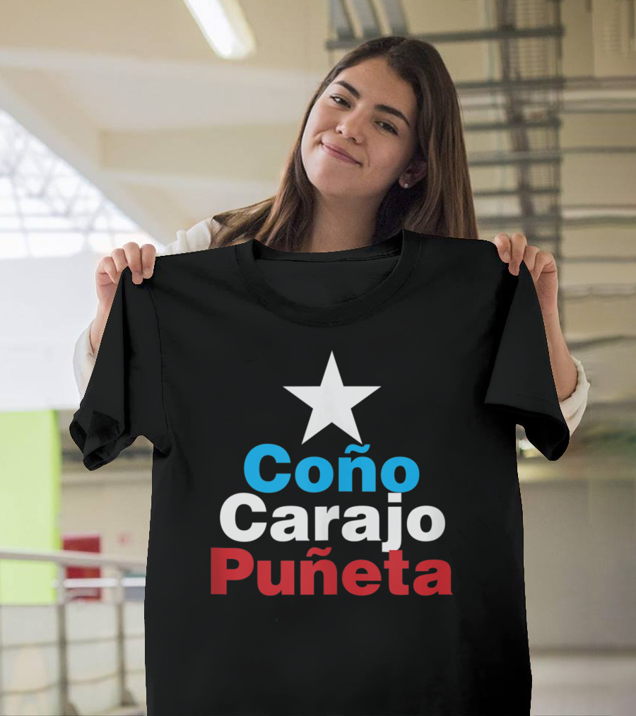 Coño Carajo Puñeta Star Tri-Color Phrase T-Shirt