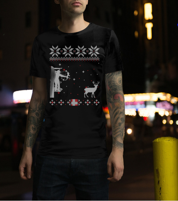 Bow Hunter Ugly Christmas Sweater Deer Crossbow Snowflake T-Shirt