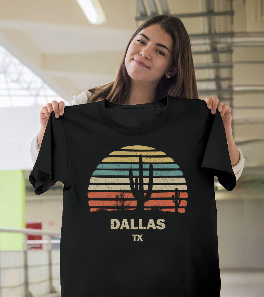 Dallas TX Vintage 1980s Style Desert Sunset Cactus T-Shirt
