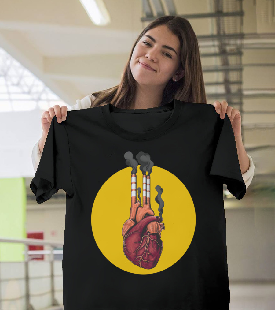 Heart Smoke Smokestack Fusion Yellow Circle T-Shirt