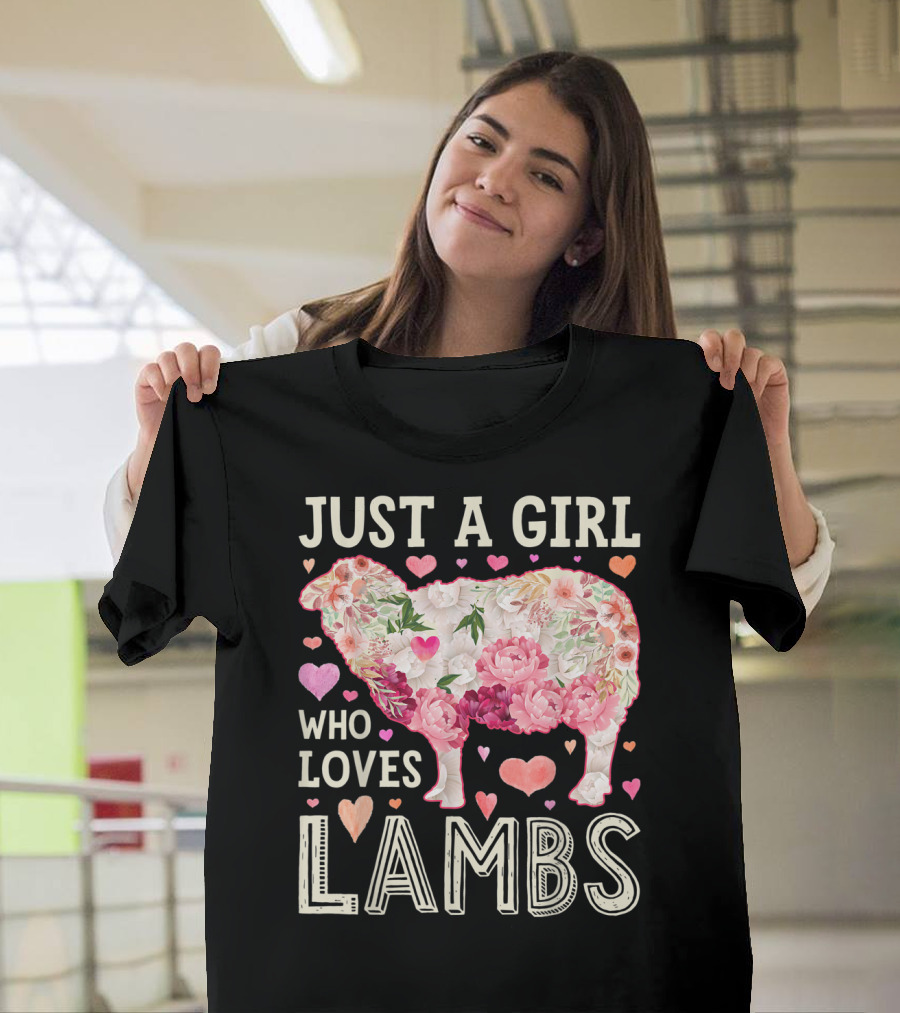 Just A Girl Who Loves Lambs Floral Sheep Hearts T-Shirt