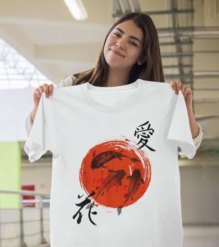Koi Fish Butterfly Nishikigoi Japanese Love Flower Symbol Moon T-Shirt