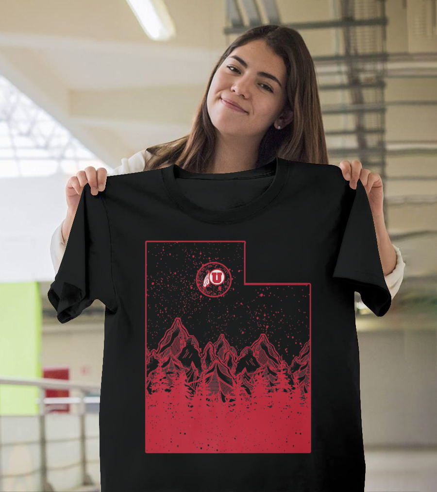 Utah Utes Mountain State Red Mountains and Forest T-Shirt