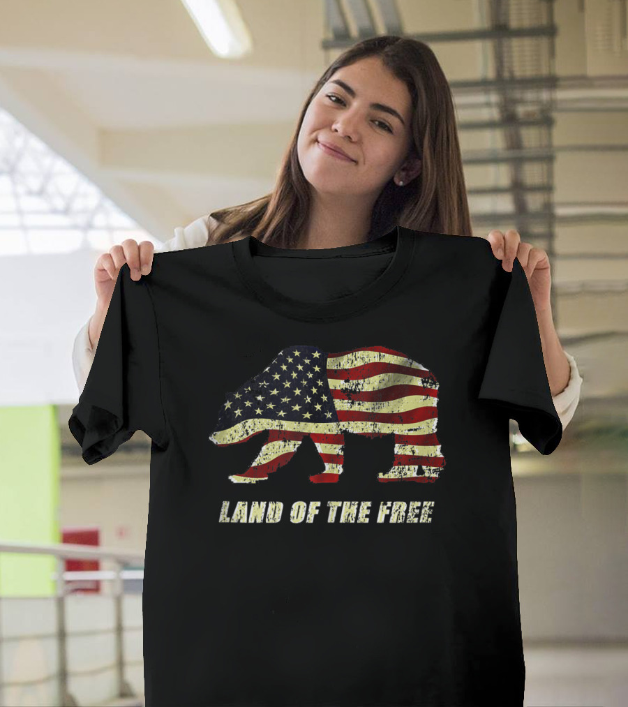 Land Of The Free American Flag Bear T-Shirt