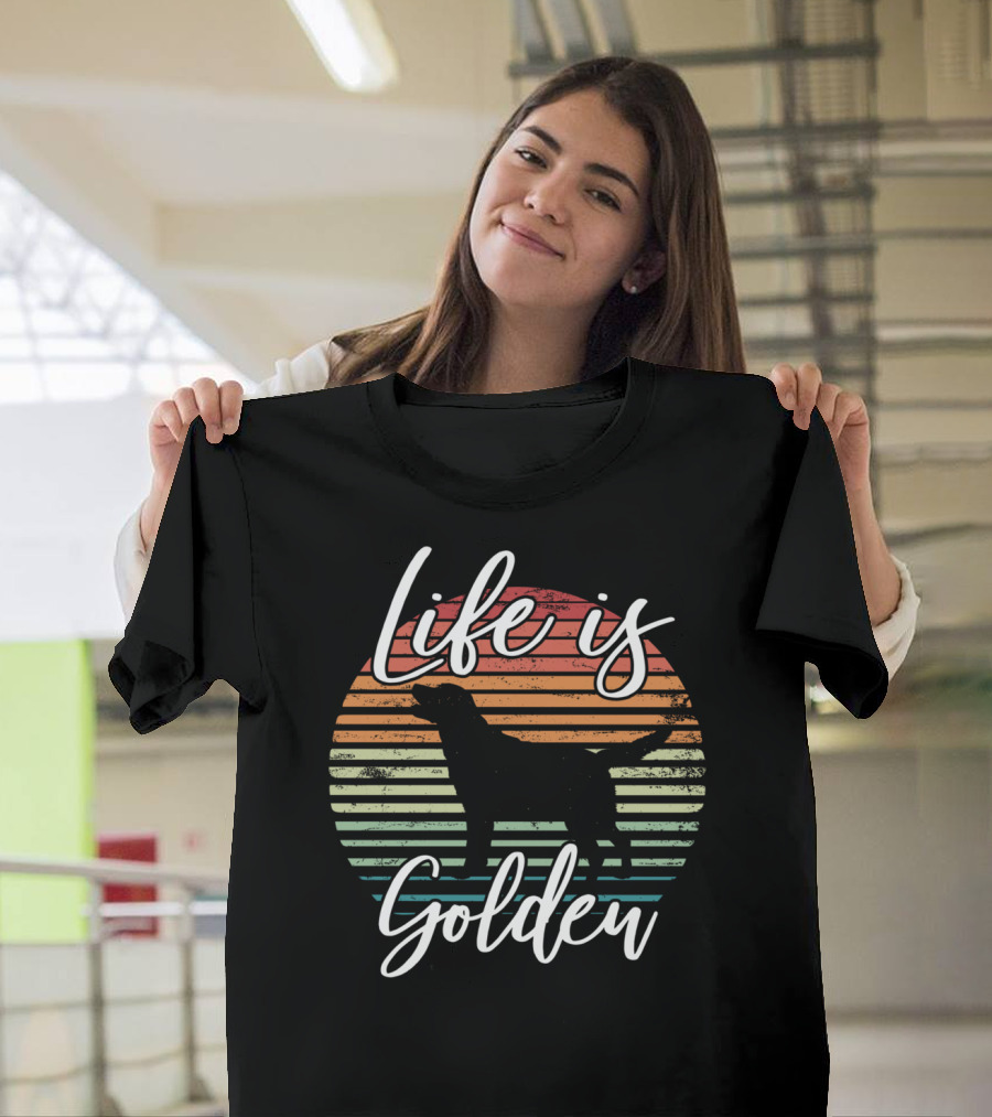 Life Is Golden Retriever Vintage Sunset T-Shirt