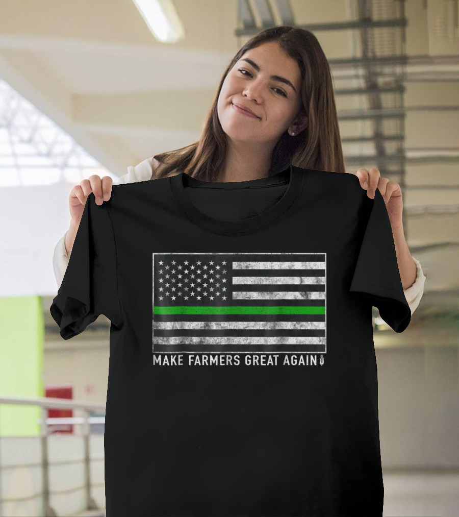 Make Farmers Great Again US Flag Green Line Stars Stripes T-Shirt