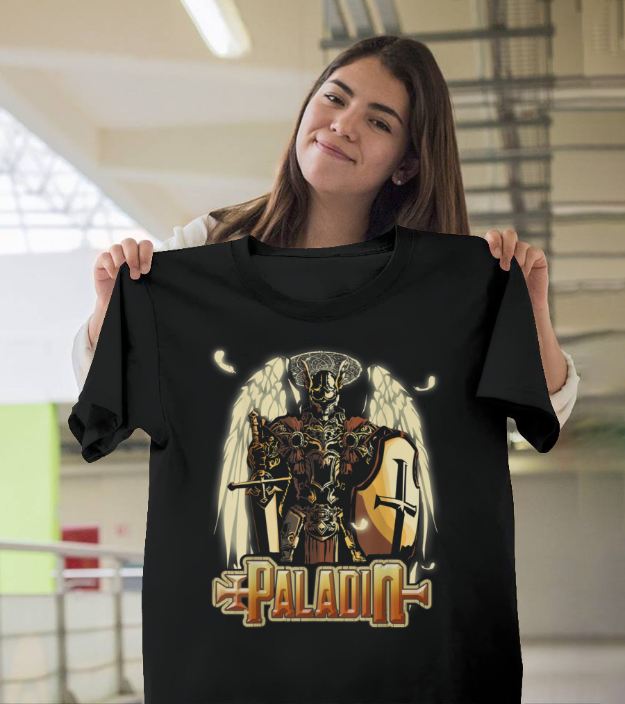 Paladin Angelic Warrior with Sword and Shield for Gamers T-Shirt