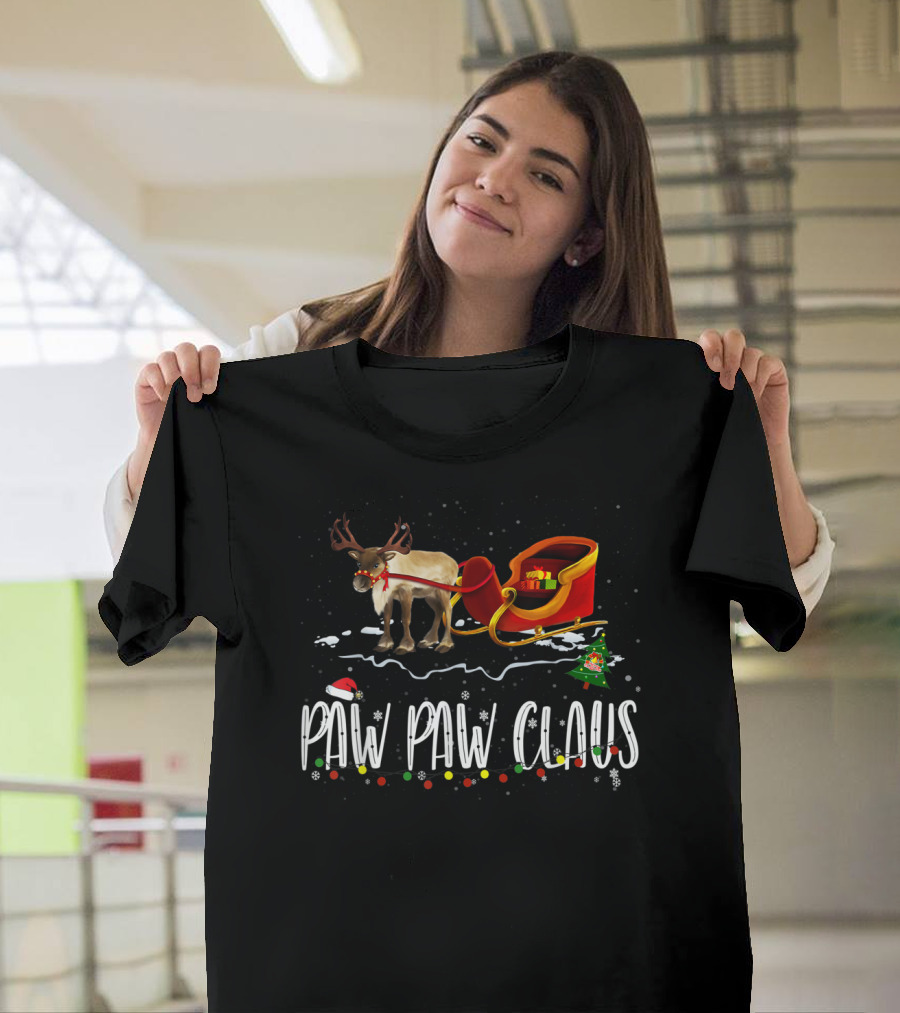 Paw Paw Claus Reindeer Sleigh Family Christmas T-Shirt