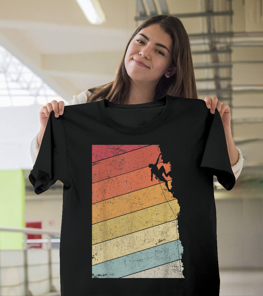 Rock Climbing Style Bouldering Vintage Sunset Stripes T-Shirt