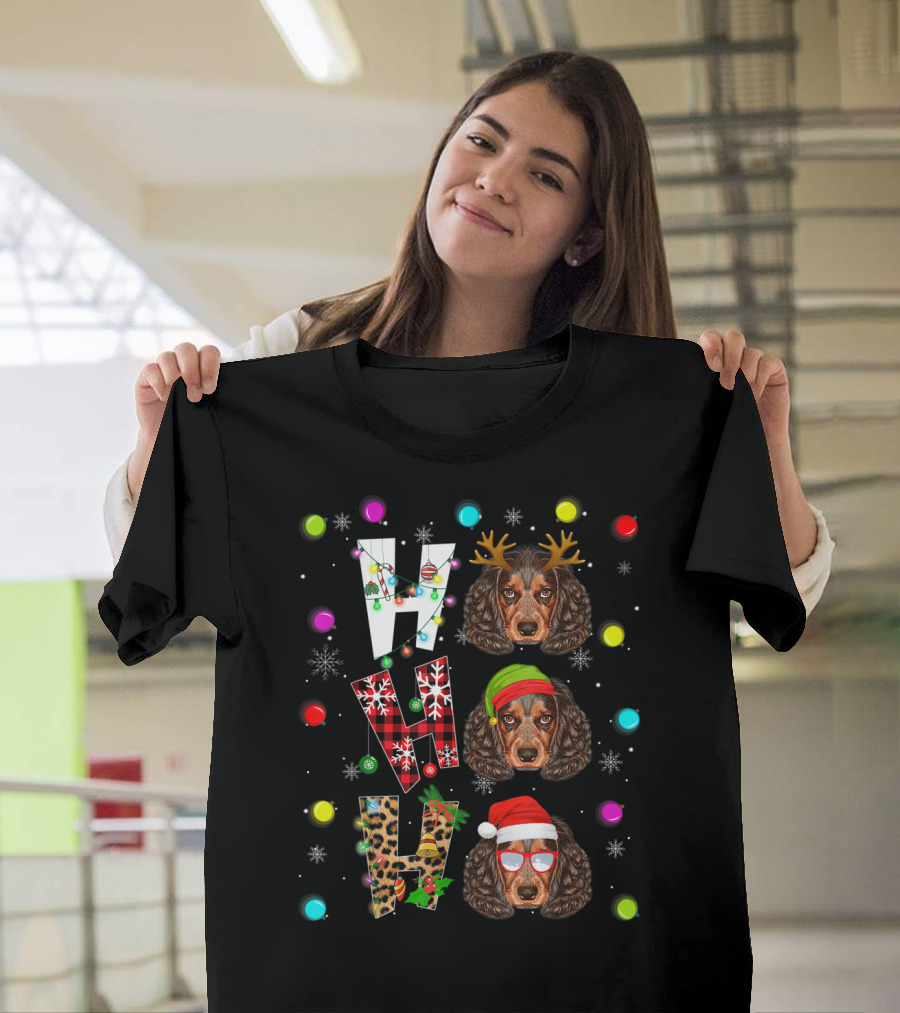 WWH Christmas Russian Spaniel with Holiday Lights and Reindeer Antlers T-Shirt