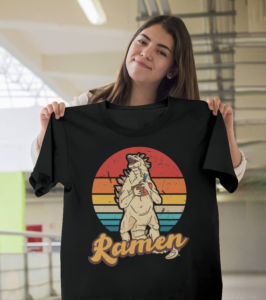Vintage Kaiju Ramen Zilla Harajuku Retro Stripes T-Shirt
