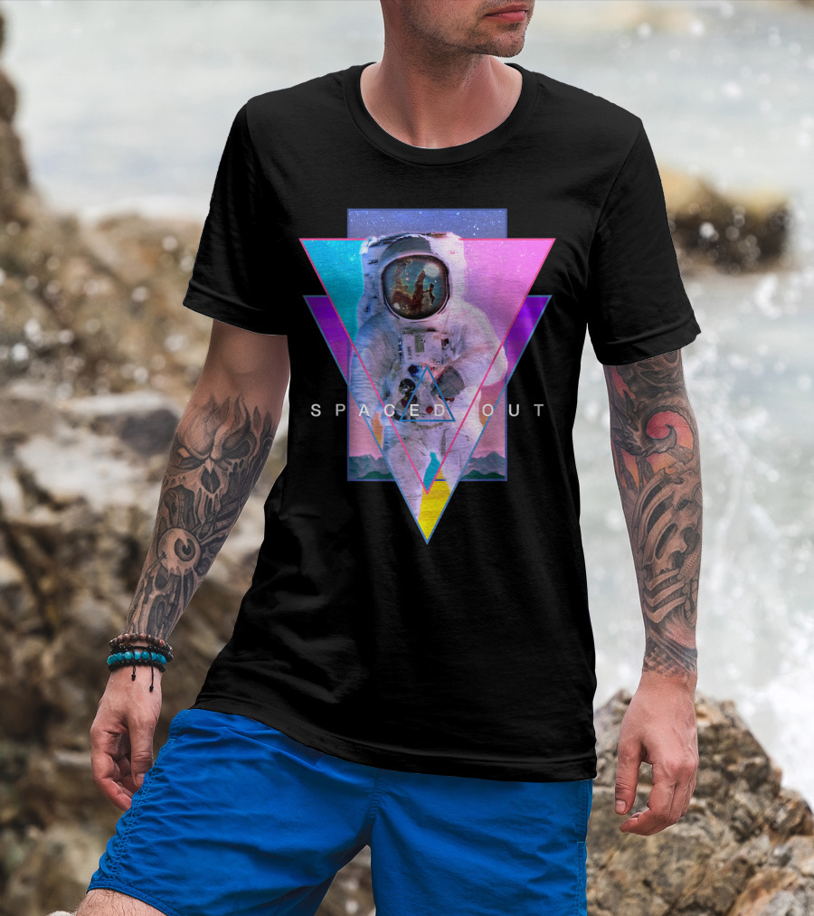 Spaced Out Astronaut Vaporwave Aesthetic Triangles T-Shirt