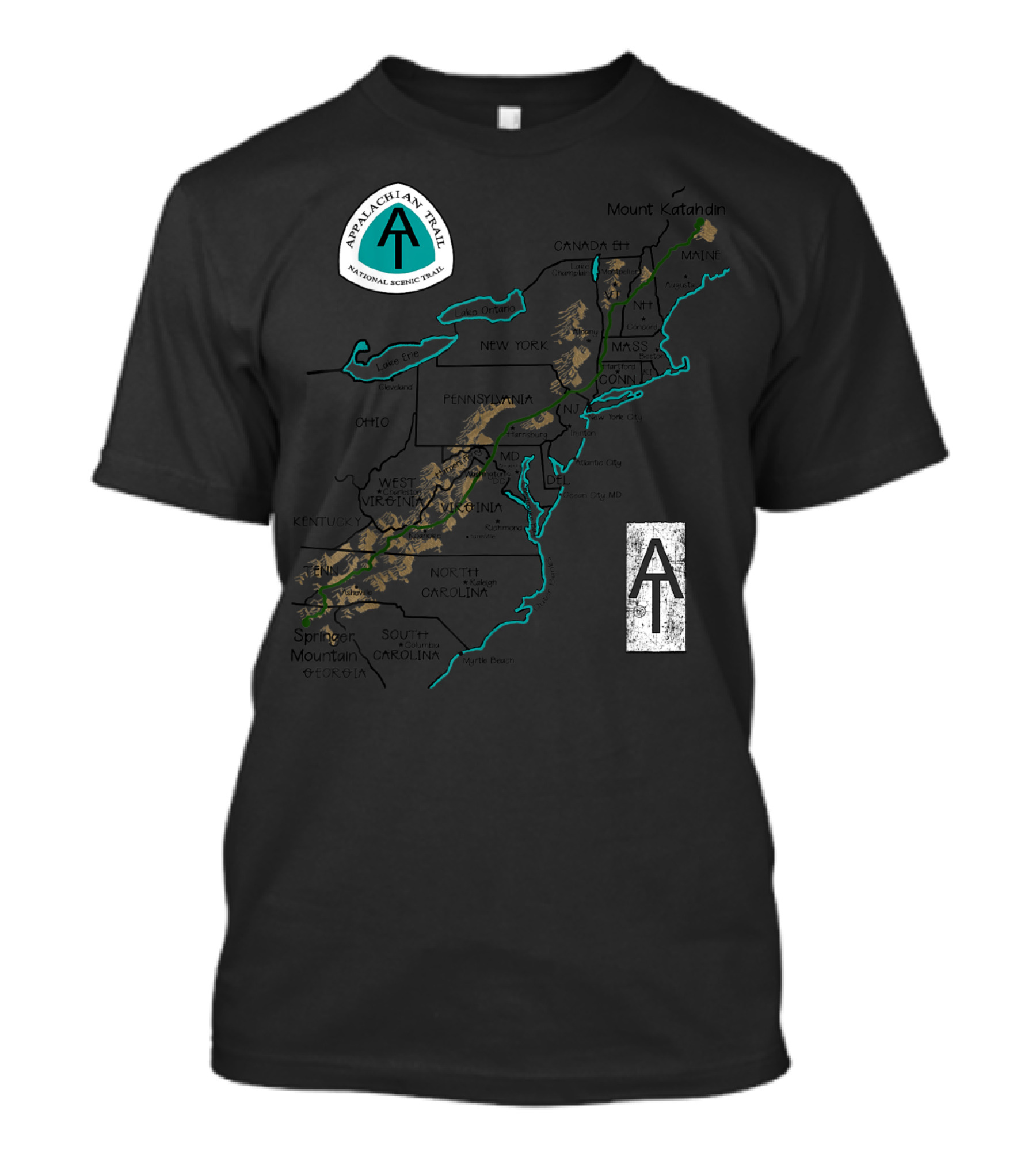 Appalachian Trail Map National Scenic Trail Mount Katahdin Springer Mountain T-Shirt