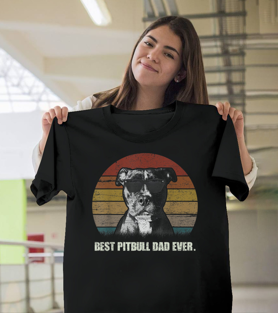 Best Pitbull Dad Ever Vintage Retro Sunglasses Pup T-Shirt
