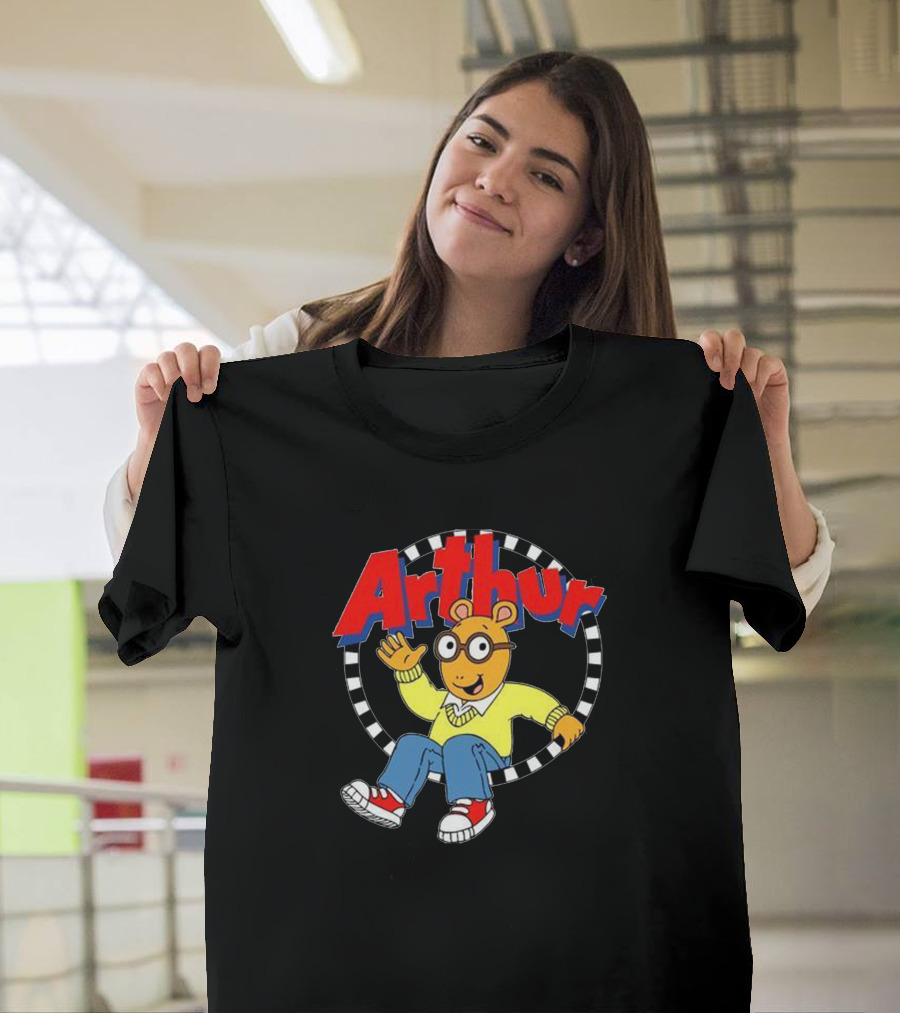Arthur Retro Kids TV Character In Classic Outfit With Checkerboard Circle T-Shirt