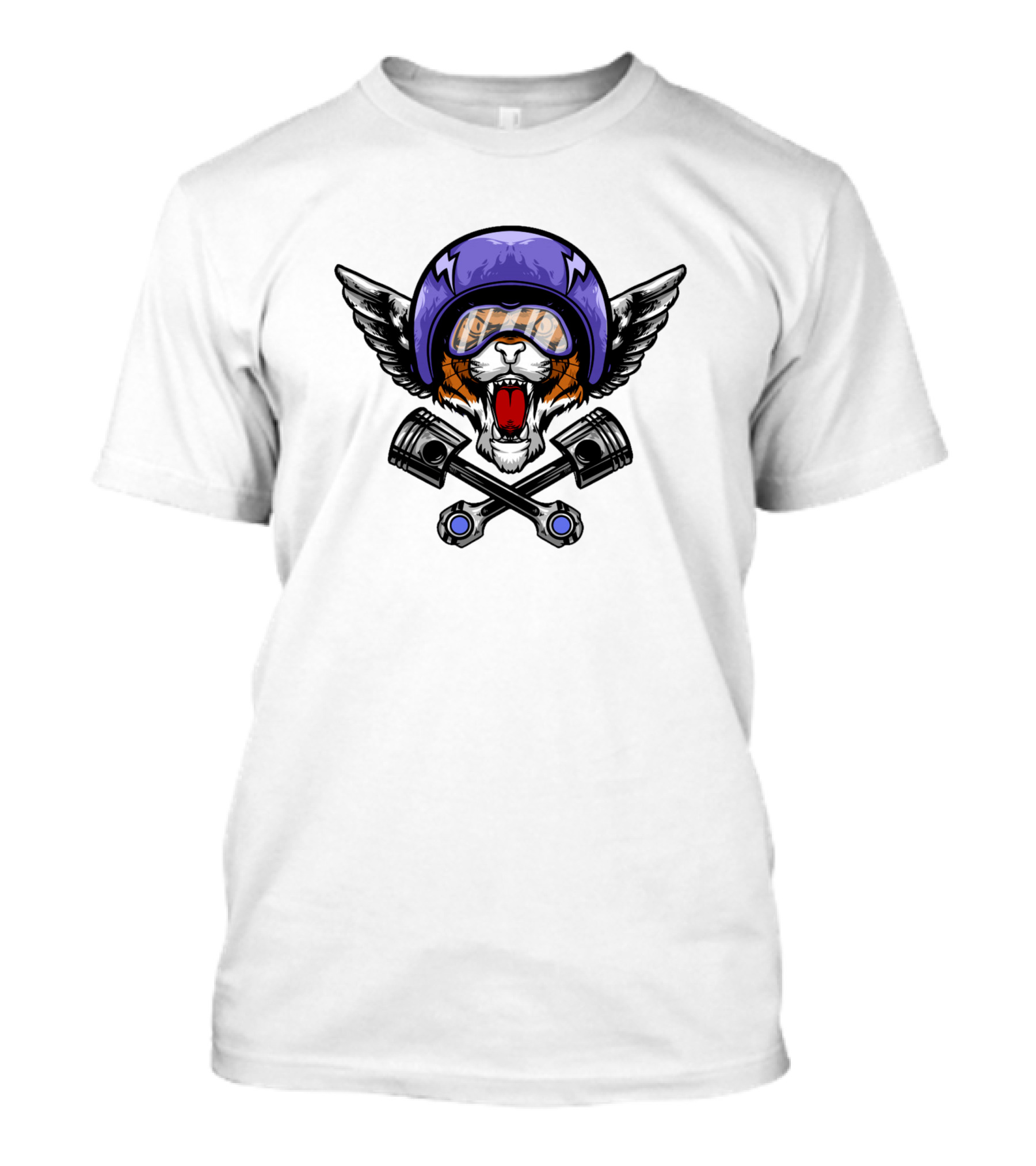 Auman Tiger 1443279 Winged Helmet Tiger With Goggles And Crossed Pistons T-Shirt
