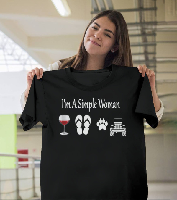 I'm A Simple Woman Wine Flip Flop Dog And Jeeps T-Shirt