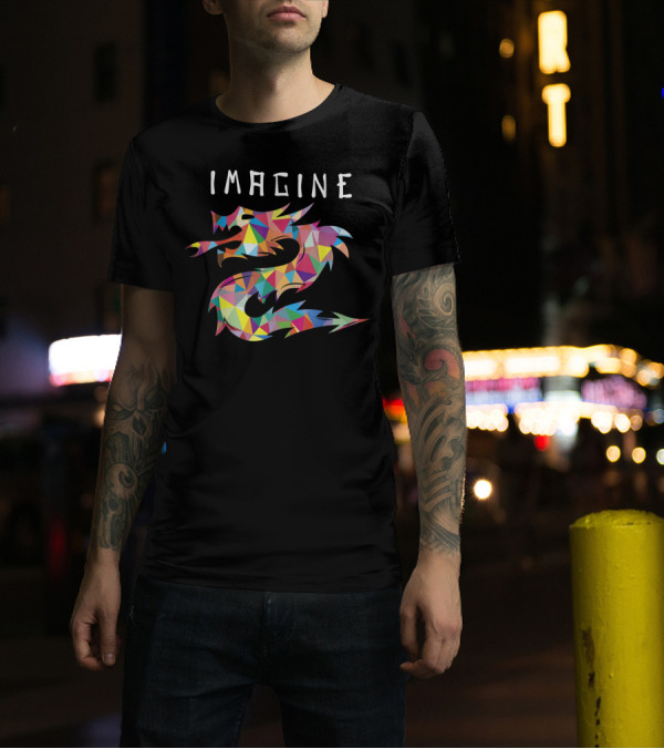 Imagine Colorful Geometric Dragon Tattoo T-Shirt