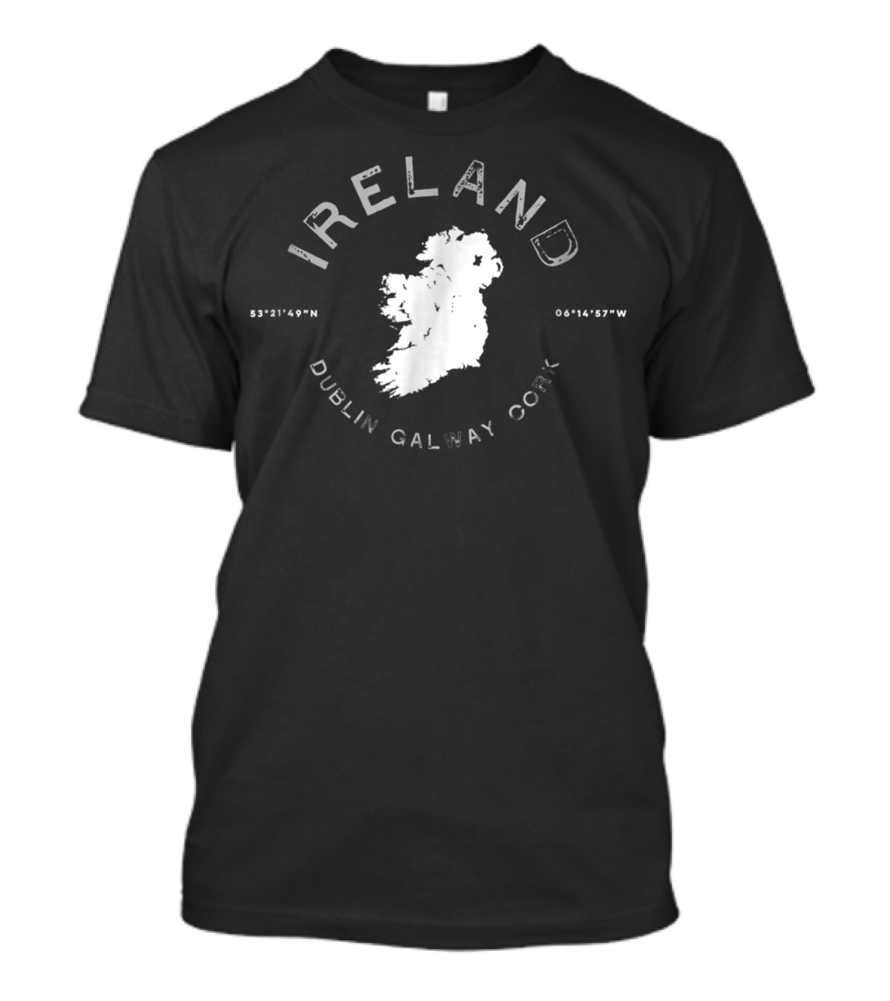 IRELAND Map Dublin Galway Cork 53°21'49N 06°14'57W T-Shirt