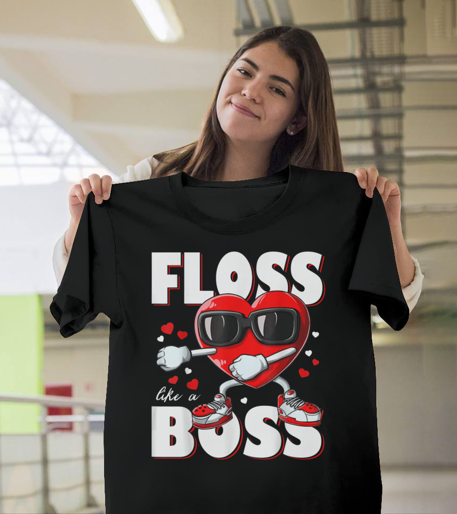 Floss Like A Boss Boys Valentines Day Kids Heart Flossing14 T-Shirt