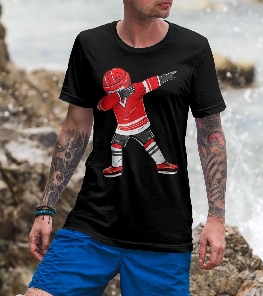 Dabbing Ice Hockey Funny Dab Squad Red Jersey T-Shirt