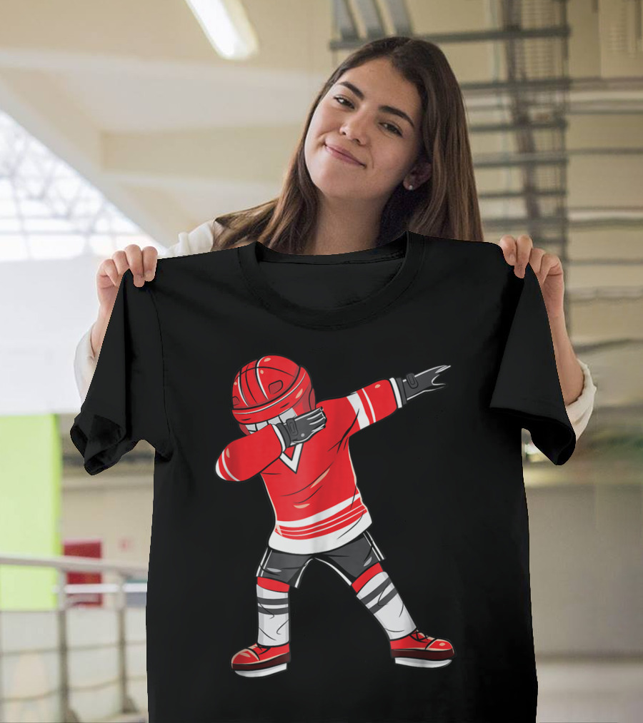 Dabbing Ice Hockey Funny Dab Squad Red Jersey T-Shirt