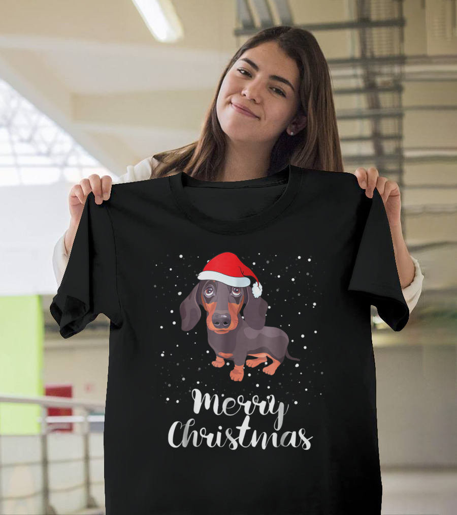 Merry Christmas Dachshund Santa Hat Matching Family Group T-Shirt