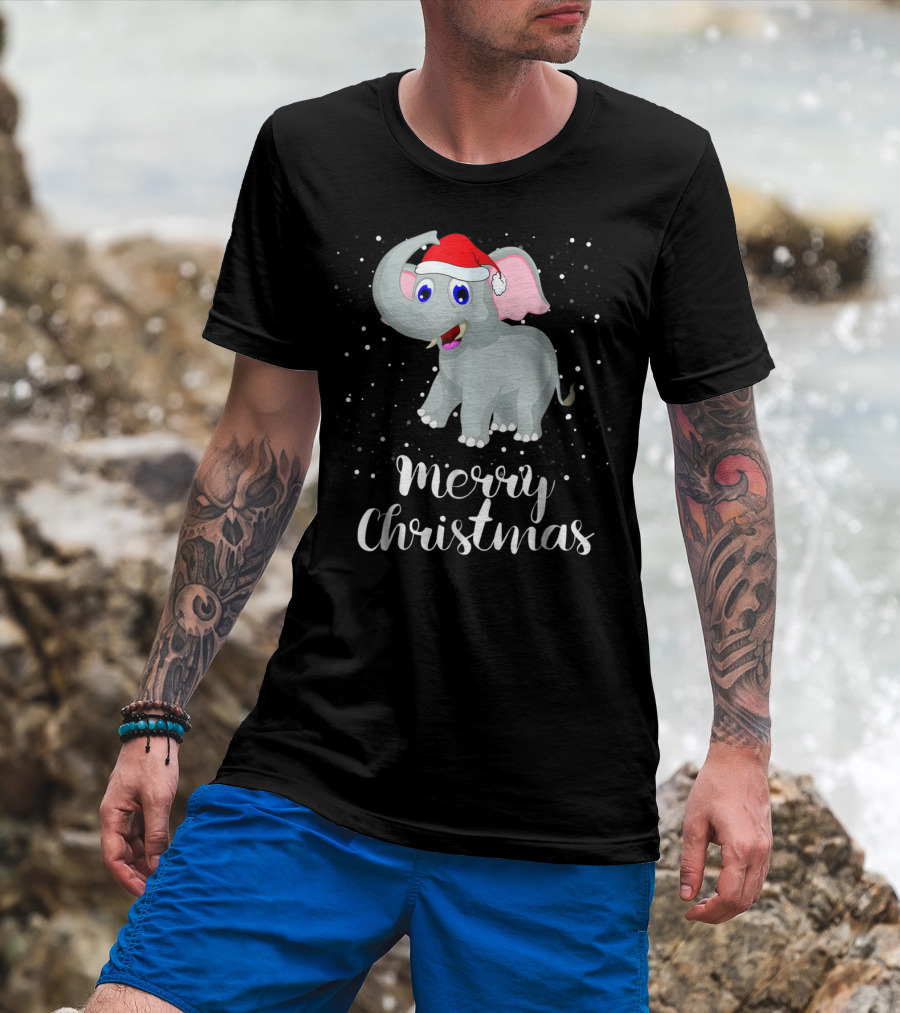 Merry Christmas Elephant Santa Hat Family Group T-Shirt