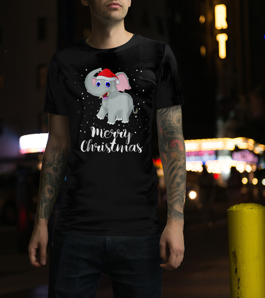 Merry Christmas Elephant Santa Hat Family Group T-Shirt
