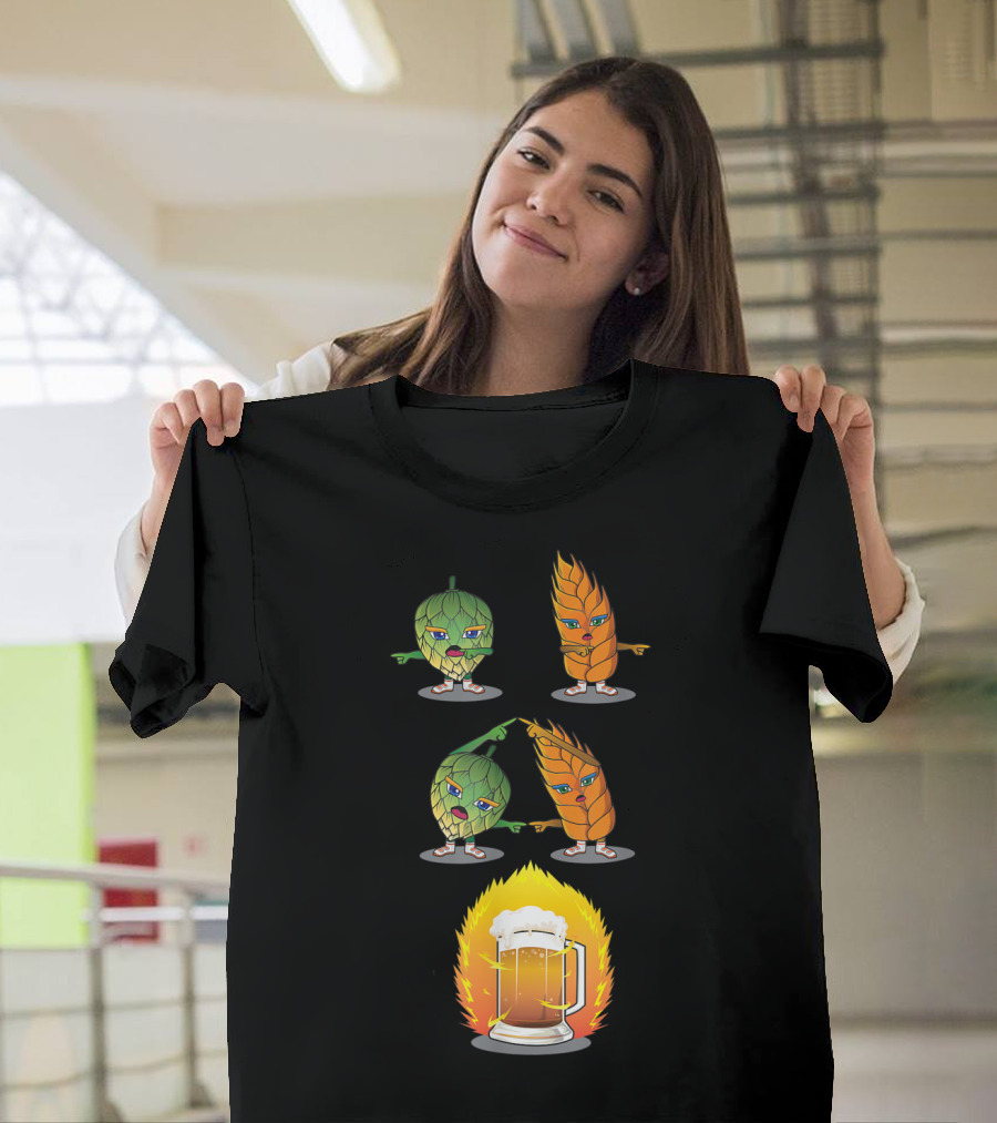 Funny Beer Fusion Hop And Malt Characters With Beer Mug Explosion T-Shirt