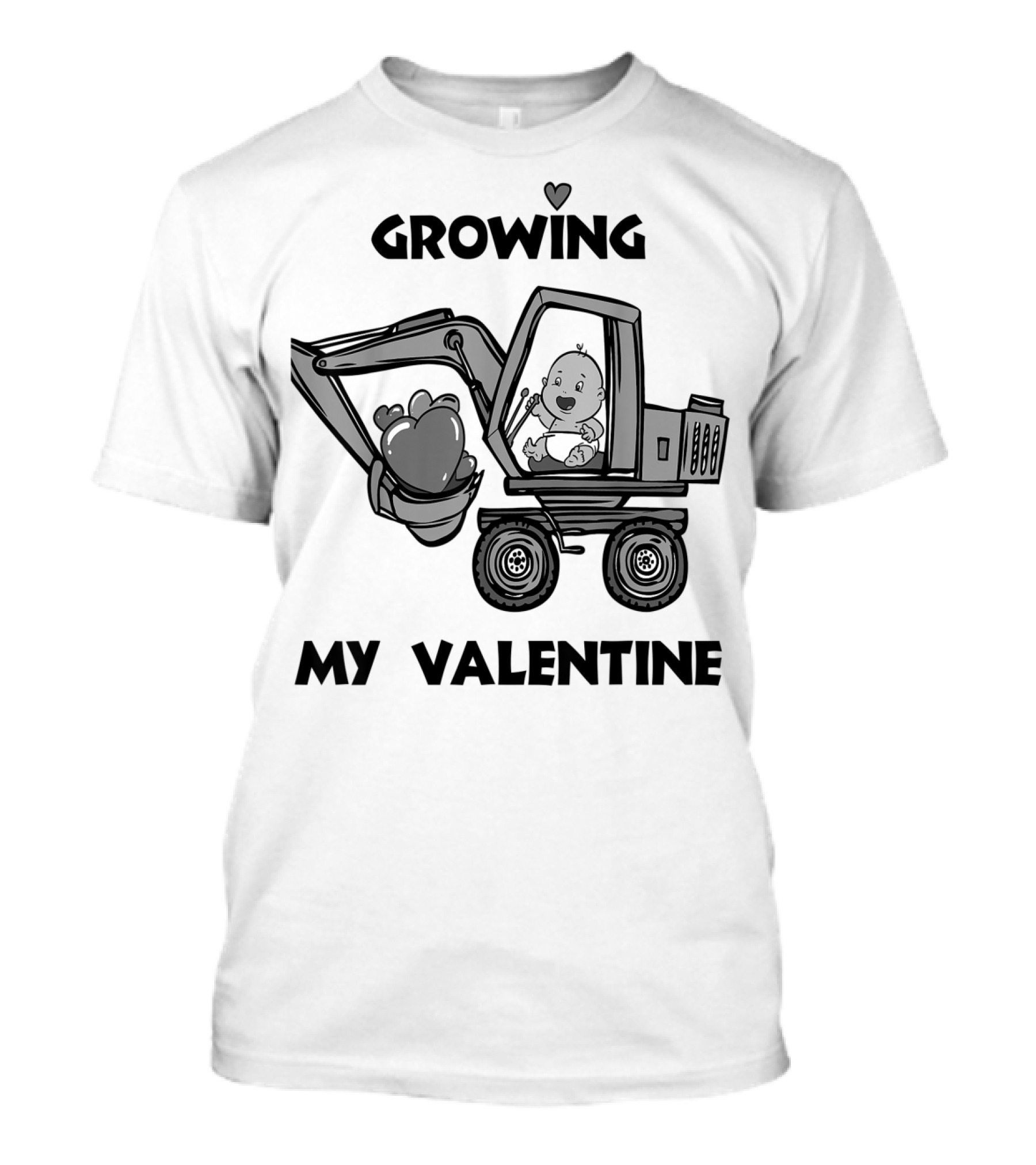 Growing My Valentine Heart Excavator Boys T-Shirt