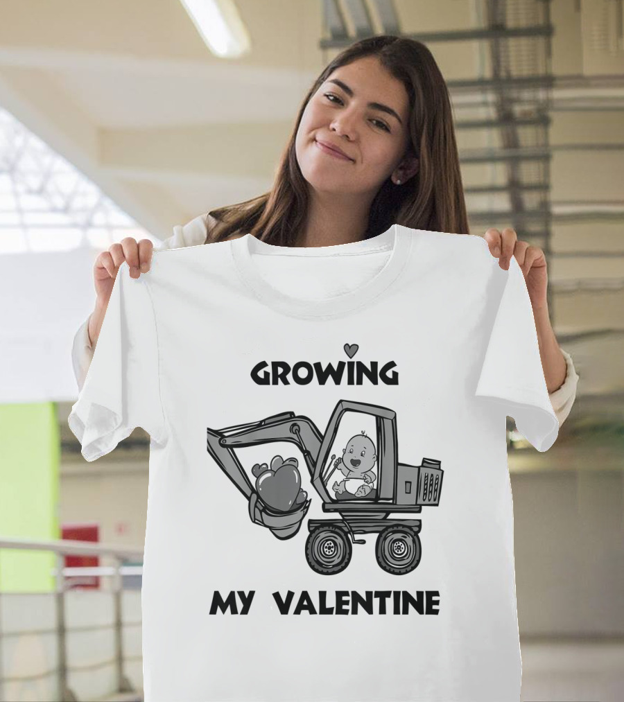 Growing My Valentine Heart Excavator Boys T-Shirt