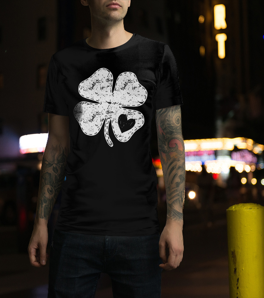I Love Shamrock Heart St Patricks Day Four Leaf Clover Rustic Charm T-Shirt