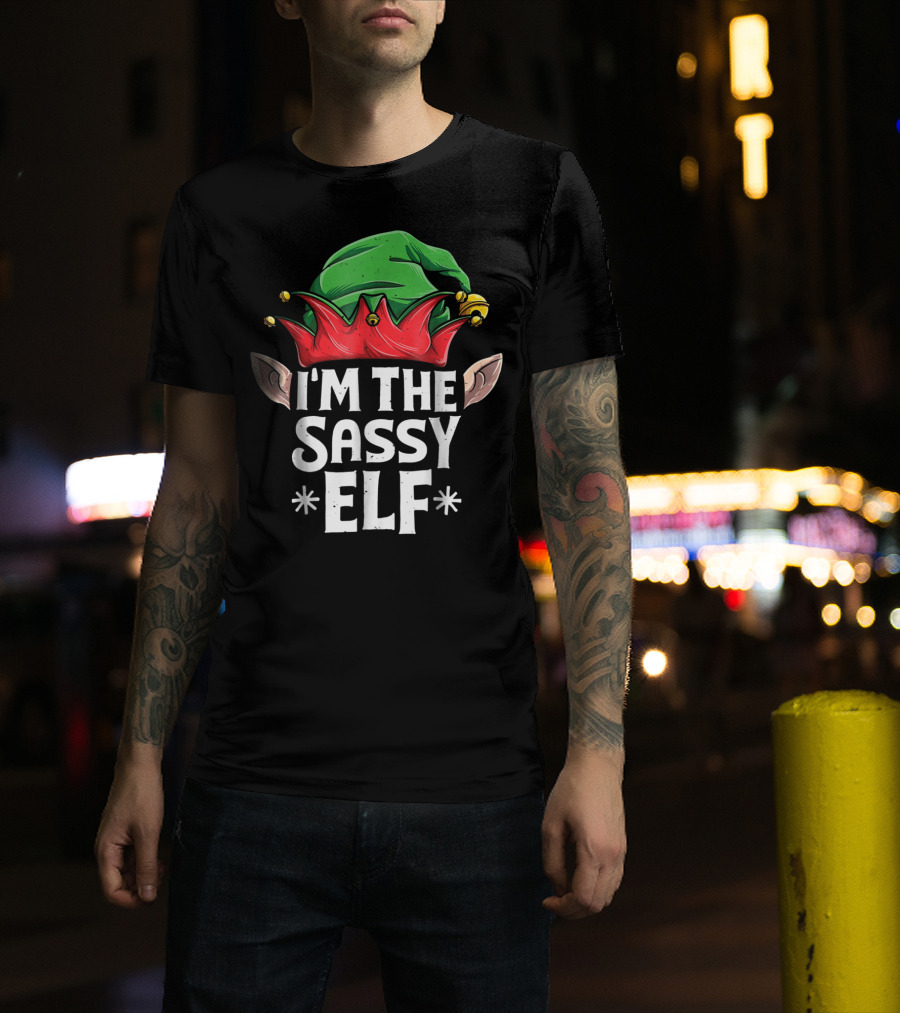 I'm The Sassy Elf Christmas Family Matching Green And Red Hat T-Shirt