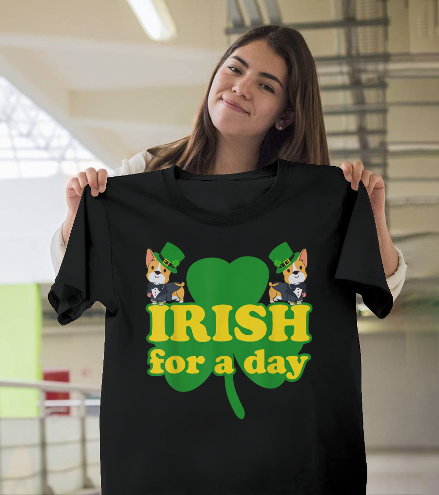 Irish For A Day Shamrock Pembroke Welsh Corgi T-Shirt